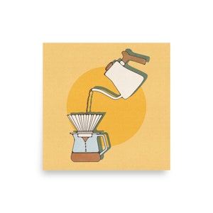 Pour Over Print Retro Chemex Watercolor Vintage Art Cafe Iced Barista Pour Kettle Kitchen Coffee Illustration Poster Brooke Bustamante image 1