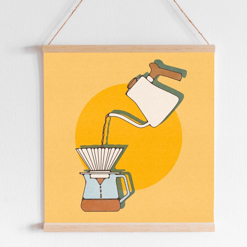 Pour Over Print Retro Chemex Watercolor Vintage Art Cafe Iced Barista Pour Kettle Kitchen Coffee Illustration Poster Brooke Bustamante image 4