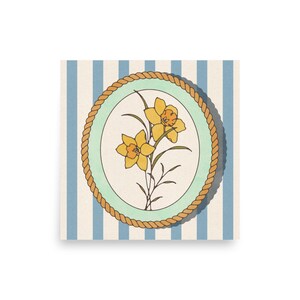 Daffodil Print Bathroom Vintage Blue Minimalist Flowers Line Plant Watercolor Bouquet Wall Drawing Frame Florist Mint Quaint image 1