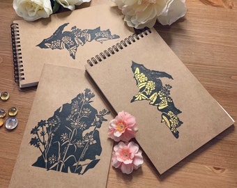 Michgan Notebook | Lower and Upper Peninsula, Gold detailing | Lined and Unlined | Spiral Bound and Side-bound Cottage Guest Book