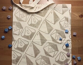 Dungeons and Dragons Dice Tote | Cotton canvas tote | d20 Tote Bag | D&D