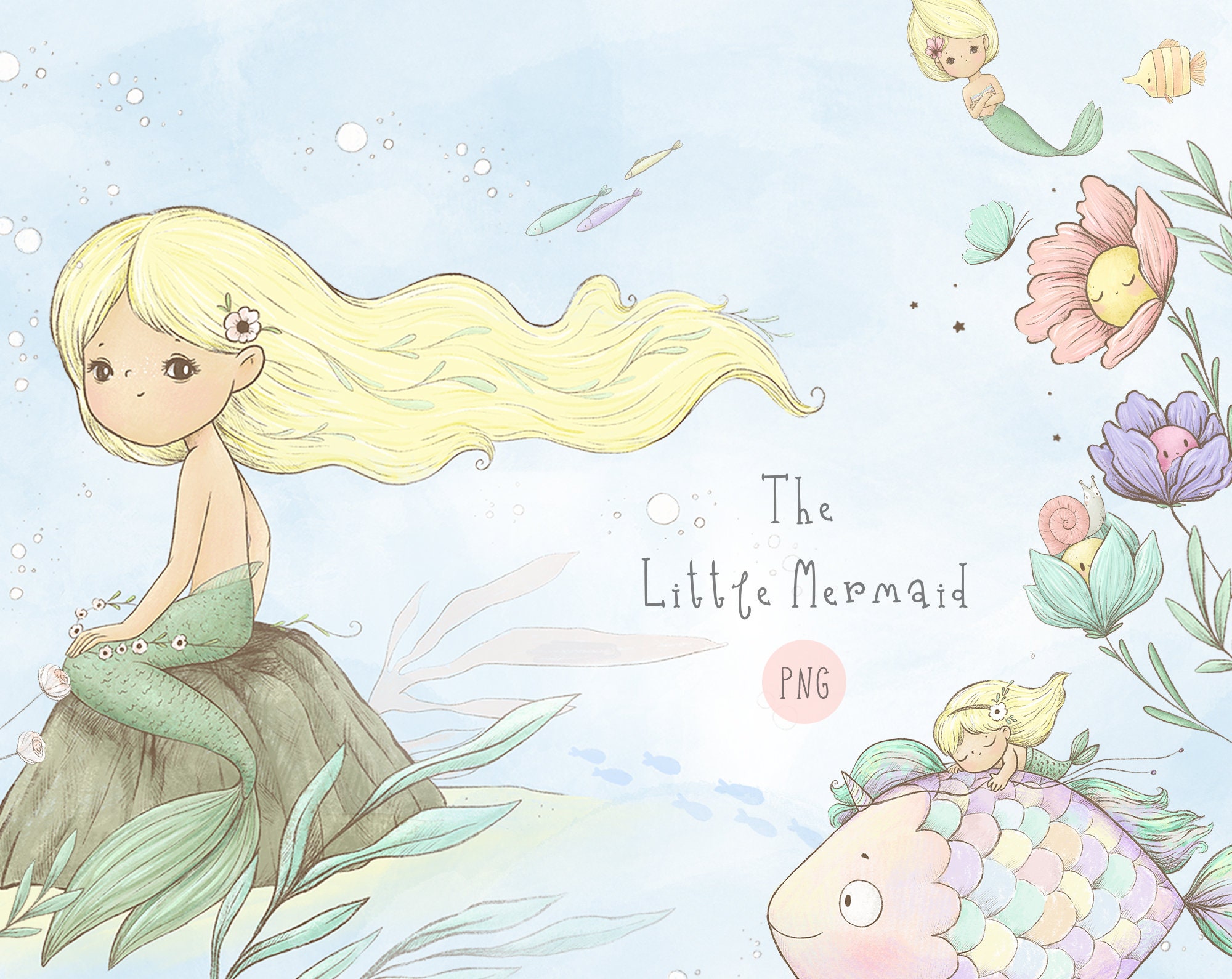 Mermaid Clip Art the little mermaid Under the sea clipart | Etsy