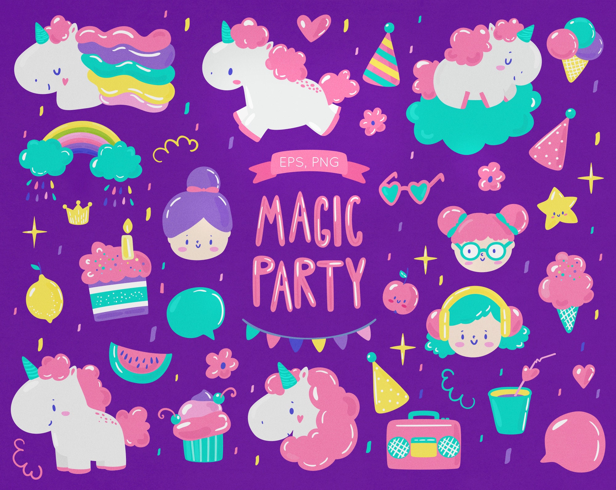 Unicorn birthday clipart unicorn baby shower unicorn party | Etsy