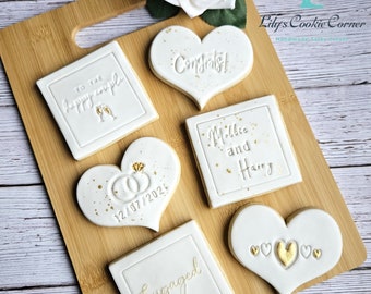 Engagement biscuits, wedding biscuits, engagement cookies, wedding cookies, anniversary gift, engagement gift, wedding gift, wedding favours