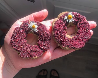 Oat Free Donuts, Mochi Donuts for Rabbits, Pet Bunny Treats with Organic Flowers