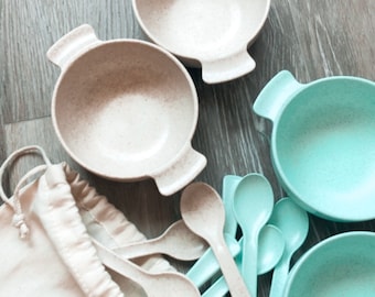 Biodegradable Wheat Straw Bowls and Spoon, Bunny Feeding Set, Eco Friendly Rabbit Bowl