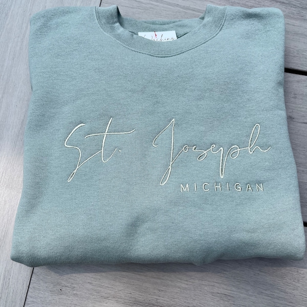 Touristy Michigan| Saint Joseph| Saugatuck| New Buffalo| Handmade Gift| Oversized Sweatshirt| Crewneck| Minimal| Custom Embroidery|