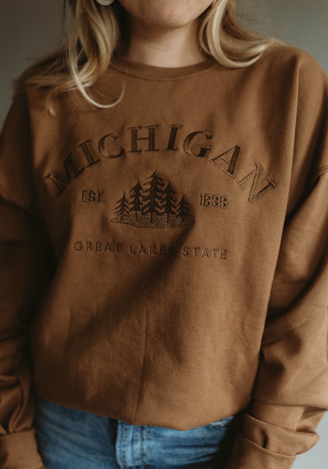 Michigan| Great Lakes| Made In Michigan| Adventure| Handmade Gift| Oversized Sweatshirt| Crewneck| Minimal| Embroidered| Custome Embroidery|