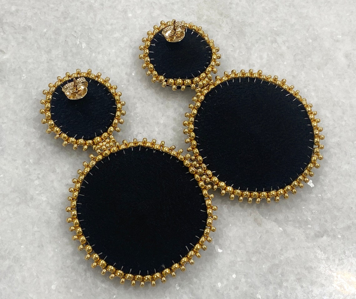 Black and Gold Statement Earrings Beaded Earrings Very High Etsy