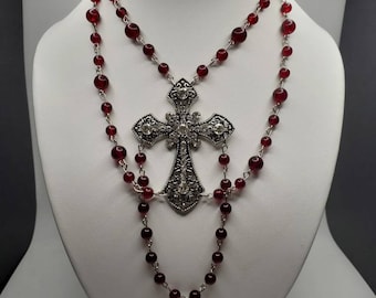 Victorian, Medieval, Renaissance Necklace. Big Cross Pendant.