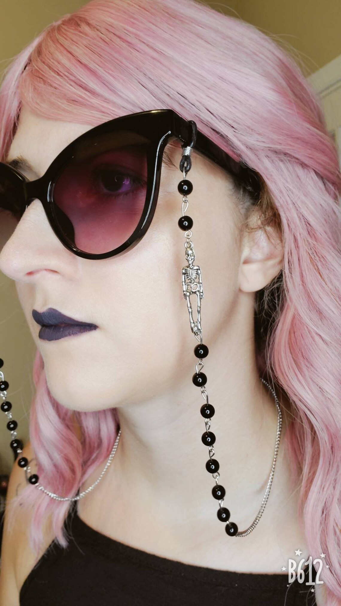 Gothic Glasses Chain Spooky Accessories Skeleton Pendant Etsy