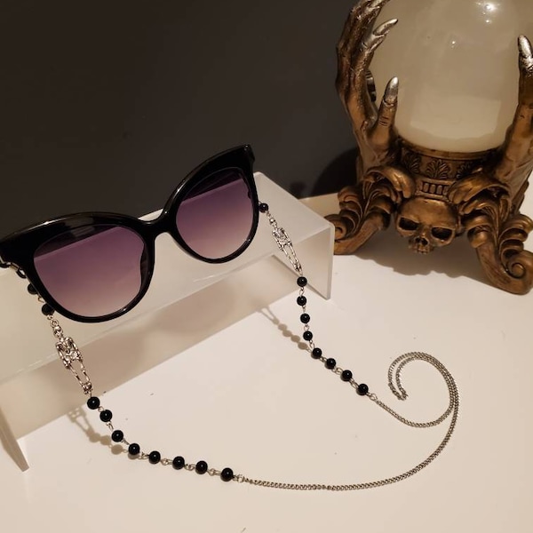 Gothic Glasses Chain, Spooky Accessories, Skeleton Pendant.