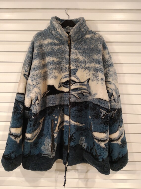 Vintage Fleece Jacket With Dolphins
