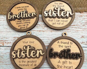 Funny or Sweet Sister and Brother ornament SVG, digital cut file, Christmas ornament SVG, Laser file, Digital download, funny ornament svg