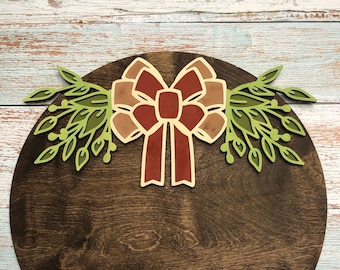 Bow and Leaves SVG, Digitale Download, Bow and Greenery, Ronde teken toevoeging, Glowforge bestand
