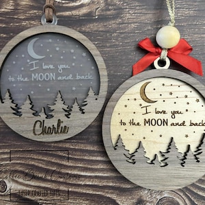 I love you to the moon ornament SVG, laser cut file, children ornament svg, friend ornament svg, 2 layer acrylic ornament svg