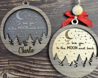 I love you to the moon ornament SVG, laser cut file, children ornament svg, friend ornament svg, 2 layer acrylic ornament svg