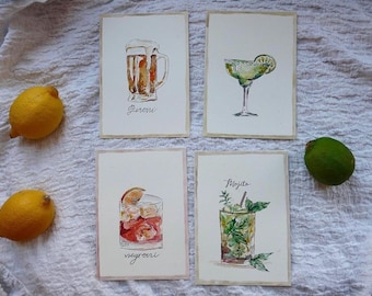 Water-colour drink cards