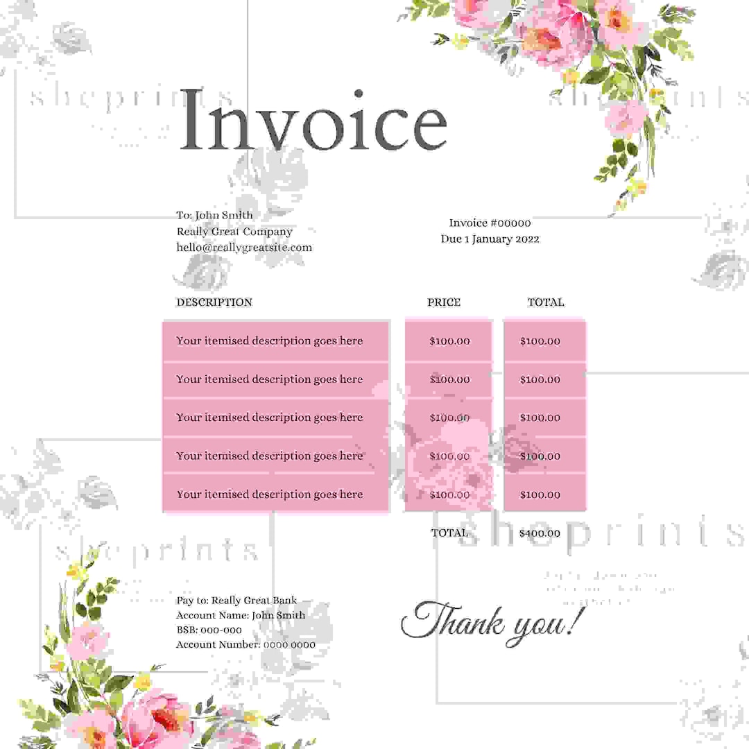 Invoice Template Invoice Template Download Flower Invoice Editable Invoice Template Invoice Template Download Flower Invoice Editable