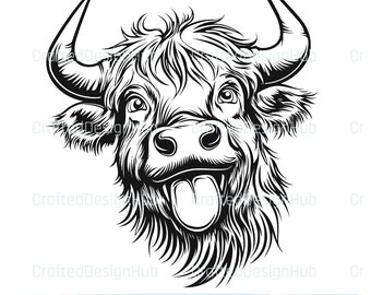 Highland cow Svg Png Digital download Funny highland cow DXF Eps Pdf Vector image Sublimation design Funny cow head Svg