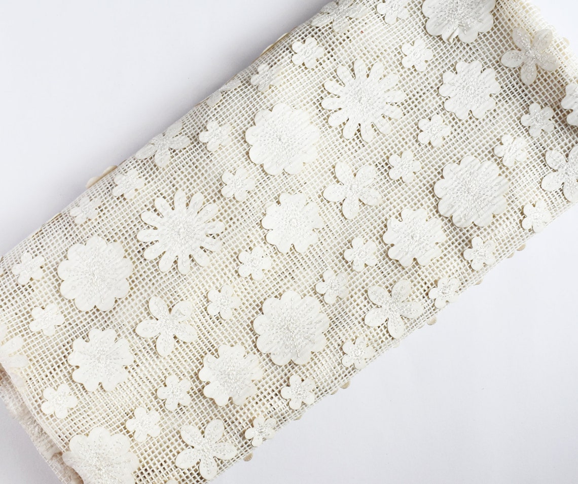 Net Fabric With Flower Patches Off White Net Fabric Etsy