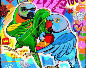 Ringnecked and Mustache Parakeet Die Cut Vinyl Sticker | Cute Cartoon Bird Sticker| Parrot Lover Gift | Laptop | Water Bottle | Waterproof