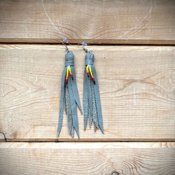 Choctaw Sunrise Deerskin Fringe earrings