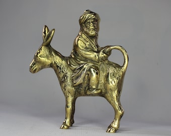 Man Riding Donkey Backwards Statue, Donkey Statue, Brass Casting, Handmade Gift, Decorative, Ornament, Figurine, Vintage Gift, Table Decor