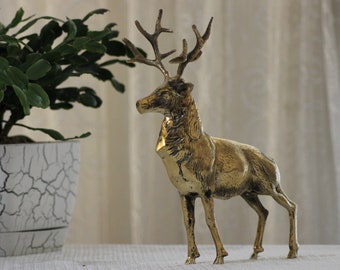 Vintage hjortskulptur, hjortstaty, handgjord mässingsgjutning, hjorthuvud, hjortdekor, heminredning, kontorsinredning, hjortprydnader, djurdekor