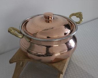 Copper Pan and Pot / cooking utensils / cooking pot / Covered Double Handled Pan / copper pan vintage / Handmade Copper Pan / Kitchenware