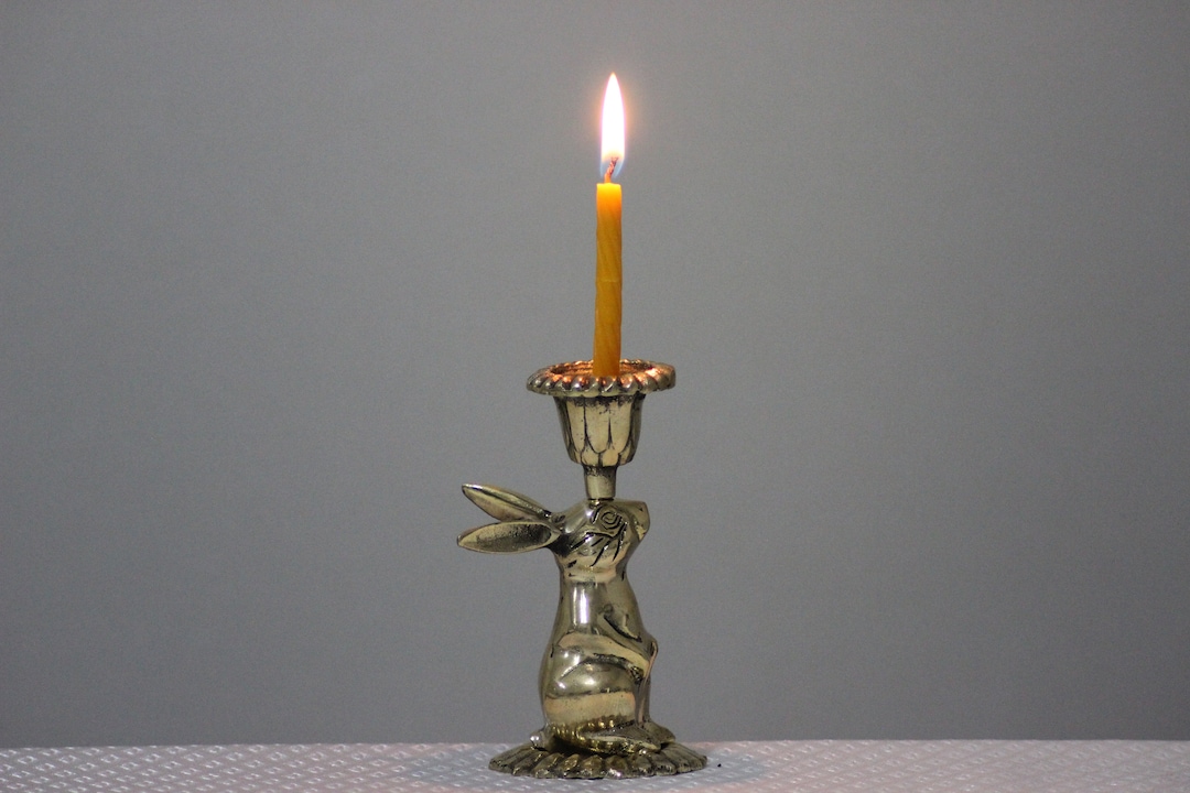 Rabbit Candle Holder, Christmas Gift, Vintage, Brass Casting, Handmade