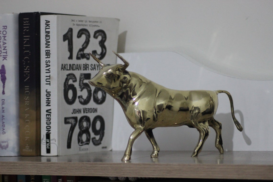 Gold Bull Wall Street Bull Statue Bull Sculpture Table Etsy
