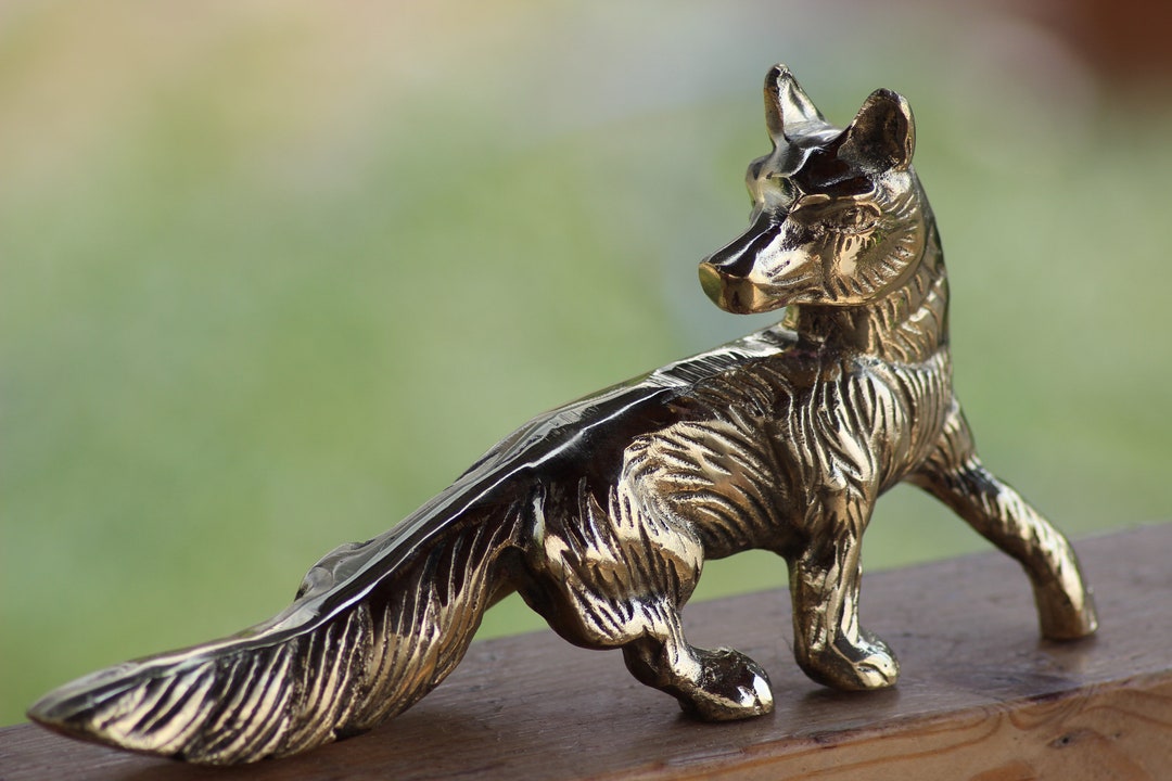 Fox Statue Fox Figurine Fox Sculpture Vintage Brass Etsy
