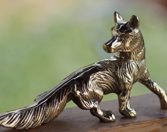 Fox Statue, Fox Figurine, Fox Sculpture, Vintage Brass Casting, Office decor, Home decor, bookshelf ornament, Table decor, Handmade Gift