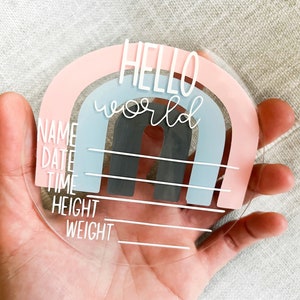 Acrylic Circle - New Baby Sign Rainbow - Acrylic Birth Announcement - Hello World Sign - Photo Prop - Hospital Sign - Rainbow Baby -New Baby