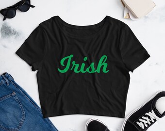Women's Crop Top St Patricks Day TEE SHIRT Irish Girl/ Shamrock CLOVER Paddy's Day Top Womens Cropped Tee Shirt for St Patricks Day Active