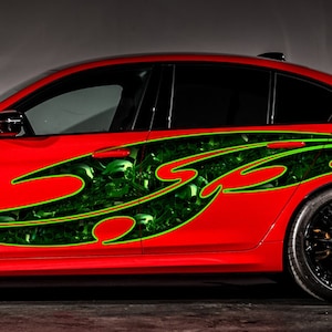 Ripped Metal full color Car vinyl Design, Tribal skull racing stripes, Skulls car graphics, Vinyl wrap design, Car wrap vinyl - ZZLB_15