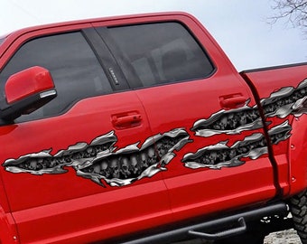 Tribal Skulls Car Vinyl Decal – Full Color Side Graphics