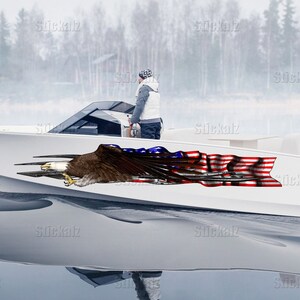 USA flag Boat Wrap Ripped Metal, 3D Bald Eagle Watercraft Graphic, Full Color Speed Boat Vinyl Design, US eagle Yacht Wrap Sticker - ZY_1