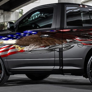 US Eagle Truck Side Graphics Racing stripes, Tribal Car Wrap, American Pride Full Color Car Side Decal, US Eagle Racing Flag Truck Sticker