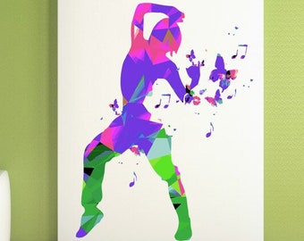 Dance Studio Wall Decal: Hip Hop Dancer Silhouette with Butterflies