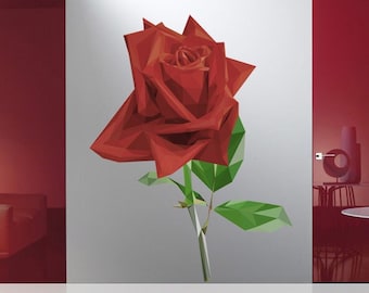 Red Rose Wall Decal, Floral Home Decor Sticker
