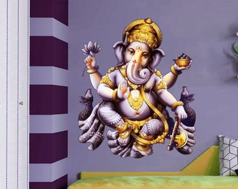 Ganesha Indian Culture of India Wall Sticker Vinyl Hindi Decals Decor Shiva Hindu Colorful Art Room Decor for Yoga Spiritual Practice Fans