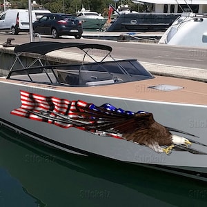 Waterproof Stickers Boat Side Graphics Vinyl Decal Patriotic Pattern USA Flag Bald American Eagle Yacht Graphic Decor Jet Ski 4th July Decor
