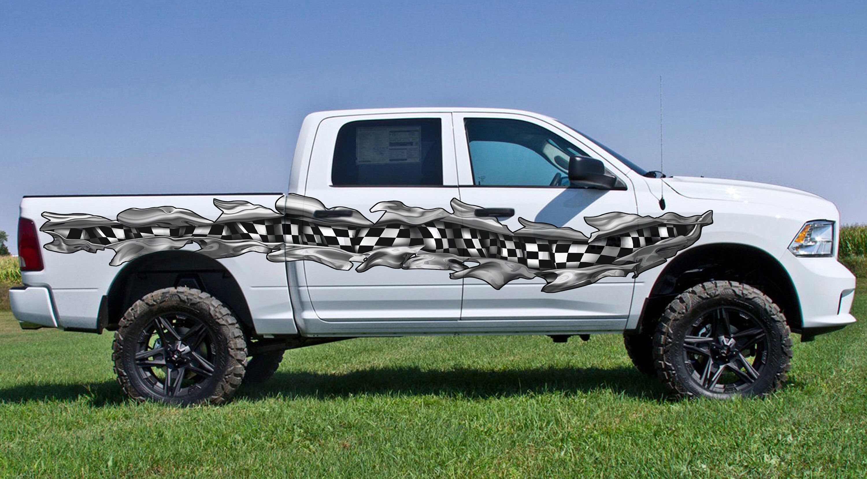 Checkered Flag Ripped Metal Car Decal: Racing Vinyl Graphics - Etsy