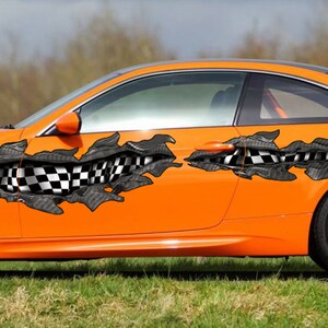 3D Racing flag Car wrap Flag Car vinyl, Car vinyl full color tribal Checkered flag decal, Full color Car side graphics sticker, car - ZZK_2