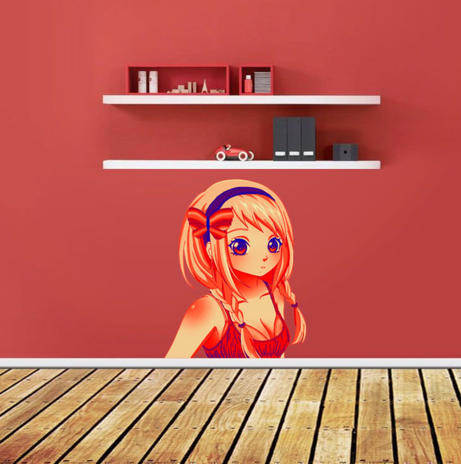 Anime Girl Decal Anime Sticker Japanese Cartoon Wall Art Etsy
