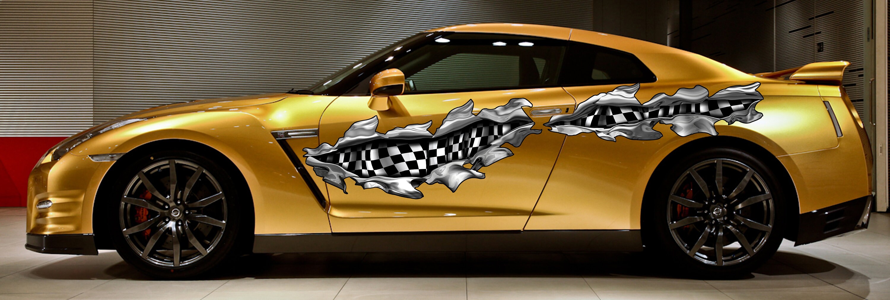 Ripped Metal Checkered Flag Car Wrap: Racing Stripes Vinyl Decal - Etsy