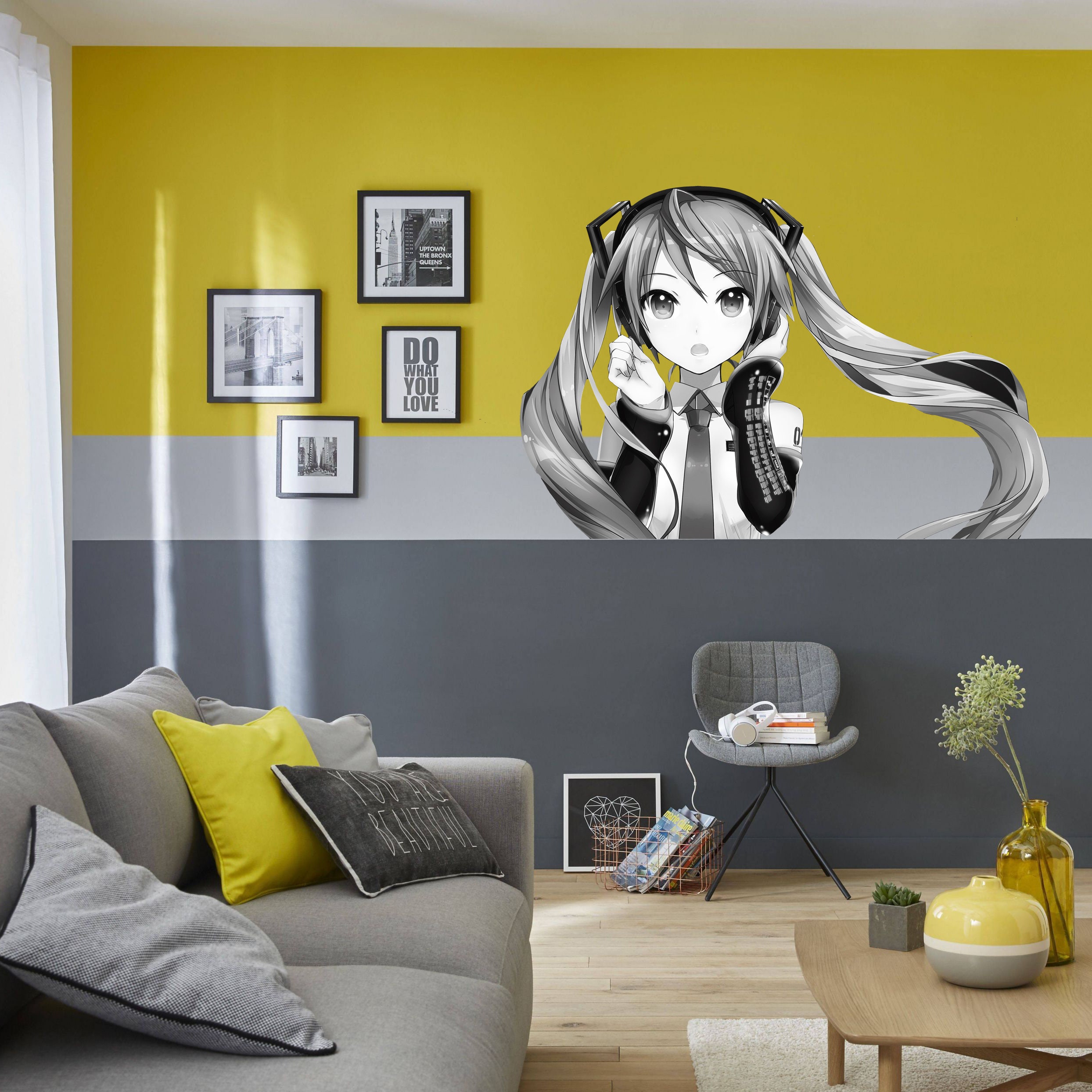 Anime Girl Wall Decal Anime Wall Sticker Music Lover Wall Etsy