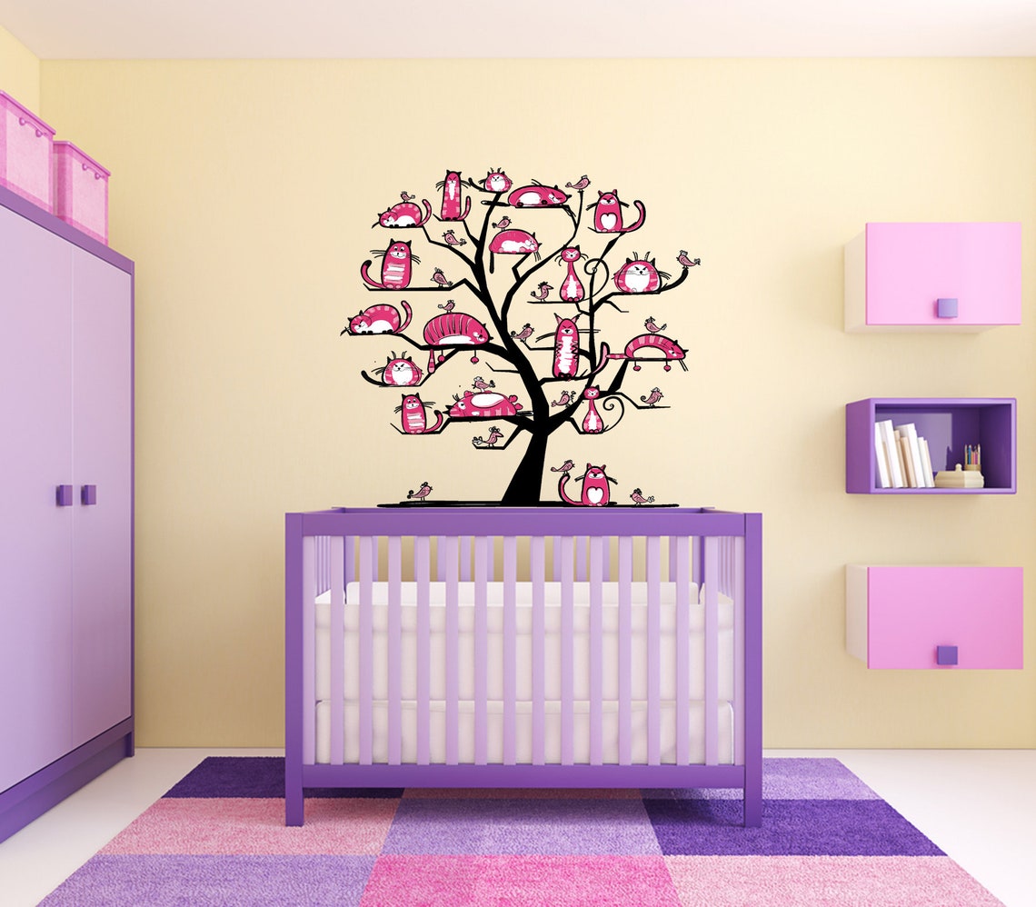 Black Cat Tree Branches Wall Decor Stickers DIY Removable Art Etsy